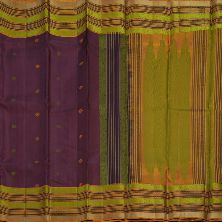 Hayagrivas Handloom Burgundy Kanjivaram Silk Saree with Honey Mustard Border KBF706G26-6