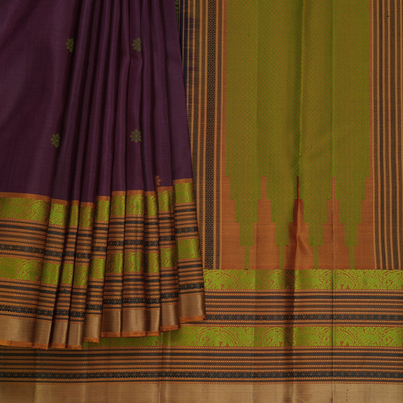 Hayagrivas Handloom Burgundy Kanjivaram Silk Saree with Honey Mustard Border KBF706G26-6