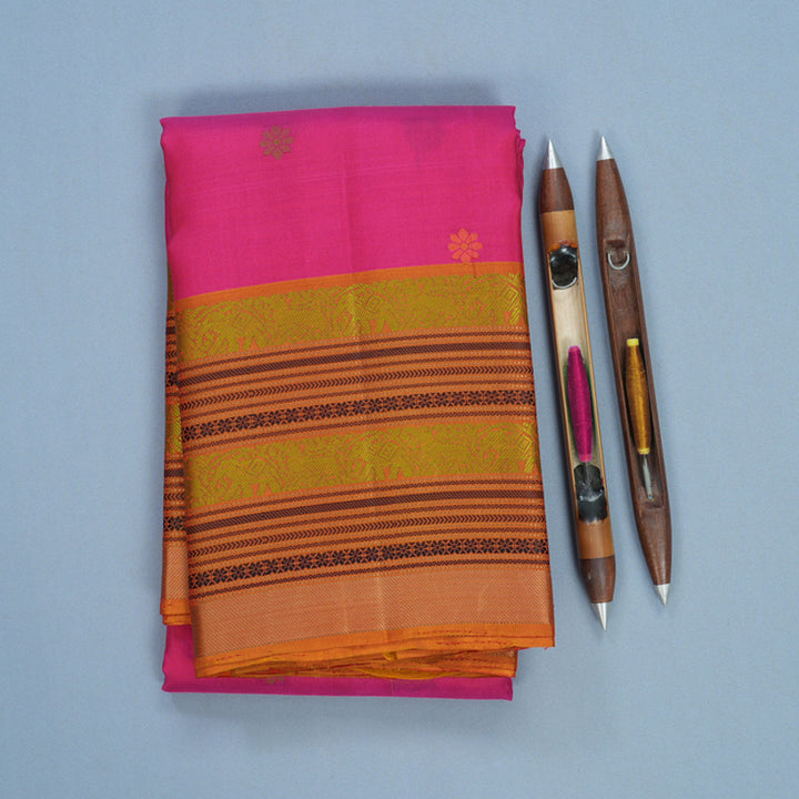 Hayagrivas Handloom Pink Kanjivaram Silk Saree with Golden Orange Border KBF706G26-2