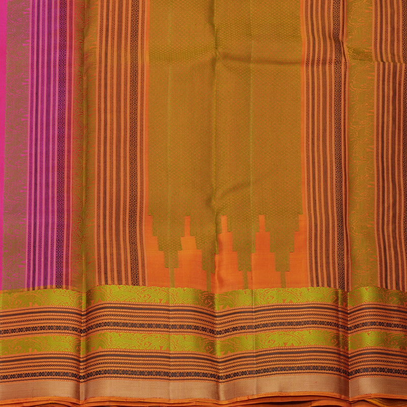 Hayagrivas Handloom Pink Kanjivaram Silk Saree with Golden Orange Border KBF706G26-2