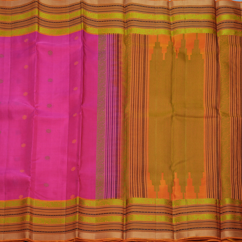 Hayagrivas Handloom Pink Kanjivaram Silk Saree with Golden Orange Border KBF706G26-2