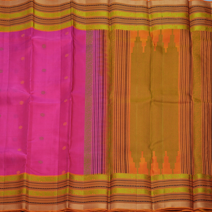 Hayagrivas Handloom Pink Kanjivaram Silk Saree with Golden Orange Border KBF706G26-2