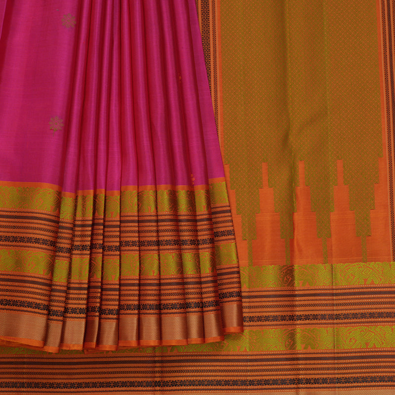 Hayagrivas Handloom Pink Kanjivaram Silk Saree with Golden Orange Border KBF706G26-2