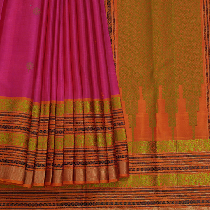 Hayagrivas Handloom Pink Kanjivaram Silk Saree with Golden Orange Border KBF706G26-2