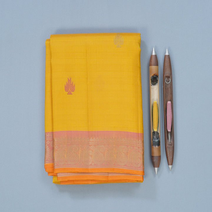Hayagrivas Handloom Yellow Kanjivaram Silk Saree with Pink Border KBF706G7-1