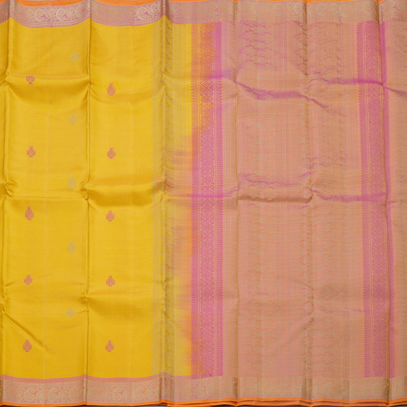 Hayagrivas Handloom Yellow Kanjivaram Silk Saree with Pink Border KBF706G7-1