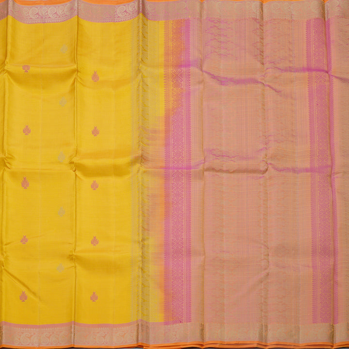 Hayagrivas Handloom Yellow Kanjivaram Silk Saree with Pink Border KBF706G7-1
