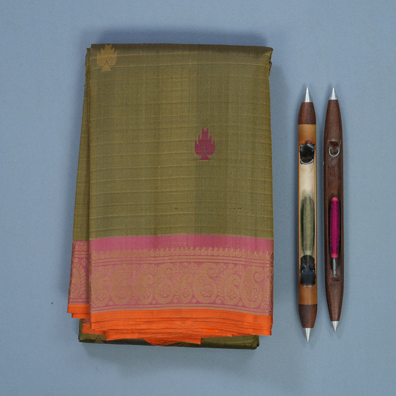 Hayagrivas Handloom Elephant Grey Kanjivaram Silk Saree with Pink Border KBF706G7-3
