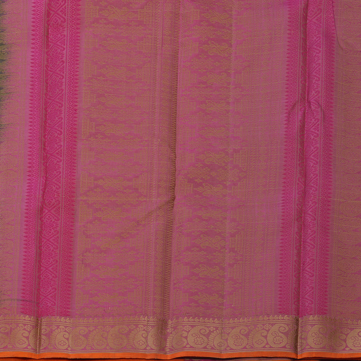 Hayagrivas Handloom Elephant Grey Kanjivaram Silk Saree with Pink Border KBF706G7-3