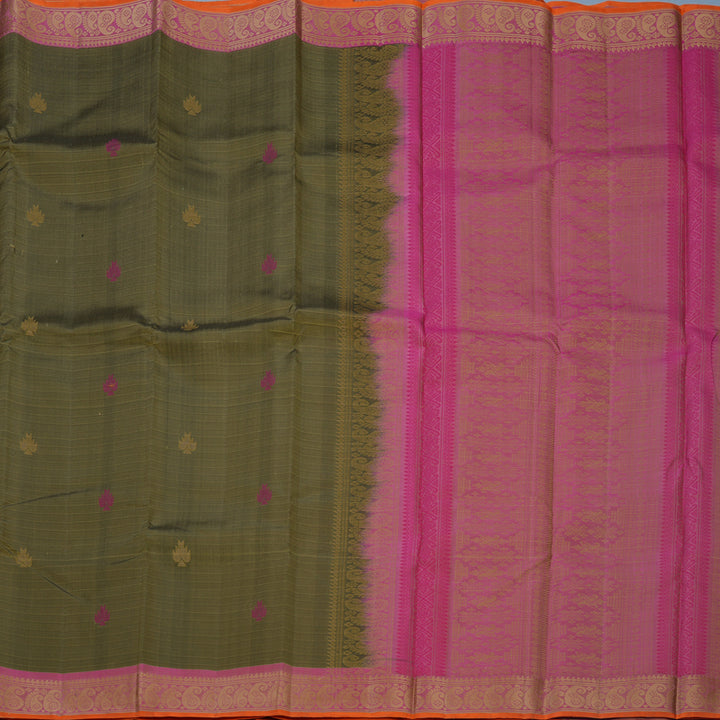 Hayagrivas Handloom Elephant Grey Kanjivaram Silk Saree with Pink Border KBF706G7-3