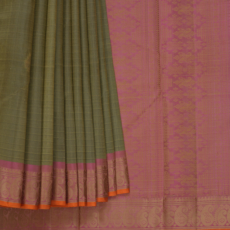 Hayagrivas Handloom Elephant Grey Kanjivaram Silk Saree with Pink Border KBF706G7-3