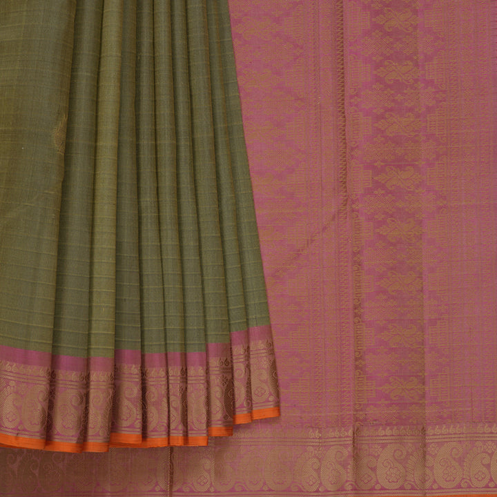 Hayagrivas Handloom Elephant Grey Kanjivaram Silk Saree with Pink Border KBF706G7-3