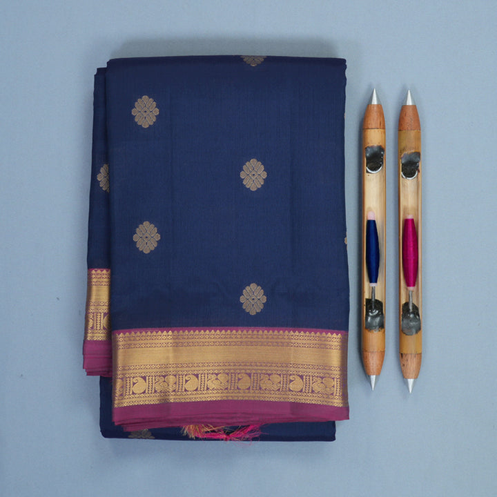 Hayagrivas Handloom Navy Blue Kanjivaram Silk Saree with Purple Border KBF707G1-12