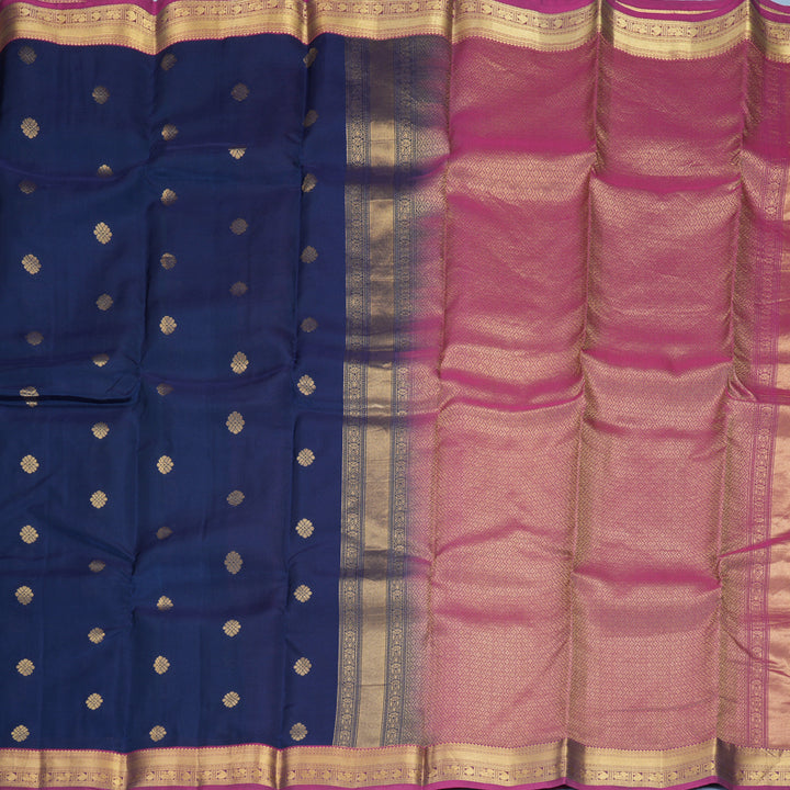 Hayagrivas Handloom Navy Blue Kanjivaram Silk Saree with Purple Border KBF707G1-12