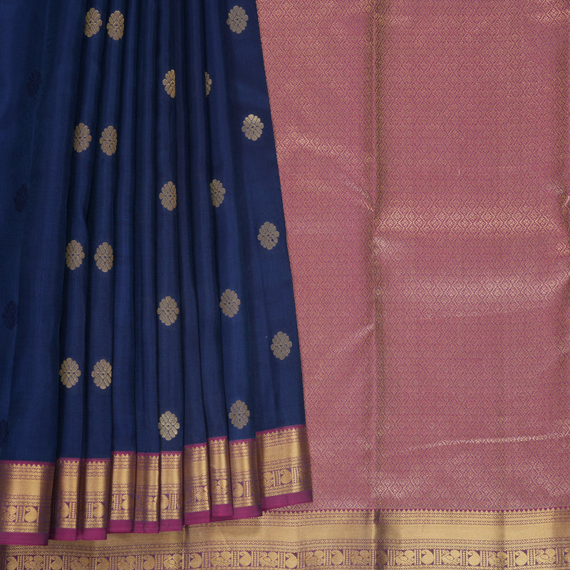 Hayagrivas Handloom Navy Blue Kanjivaram Silk Saree with Purple Border KBF707G1-12
