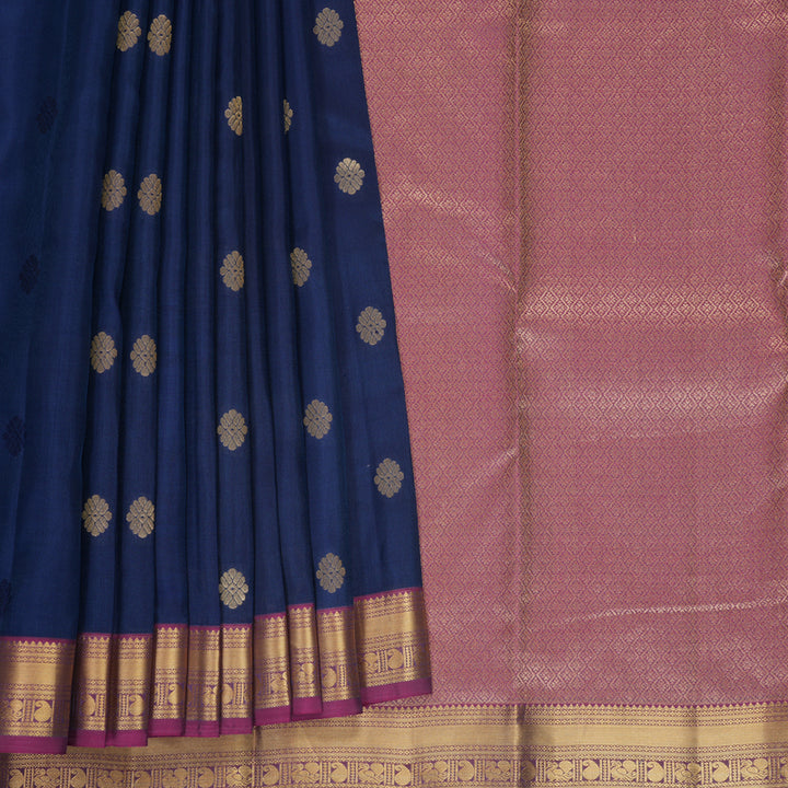 Hayagrivas Handloom Navy Blue Kanjivaram Silk Saree with Purple Border KBF707G1-12