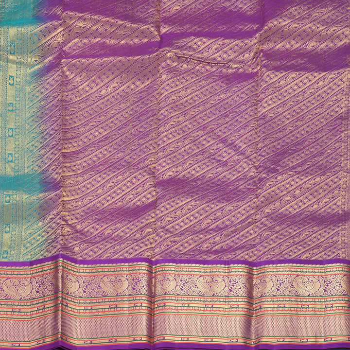 Hayagrivas Handloom Green Kanjivaram Silk Saree with Purple Border KBF707G5-1