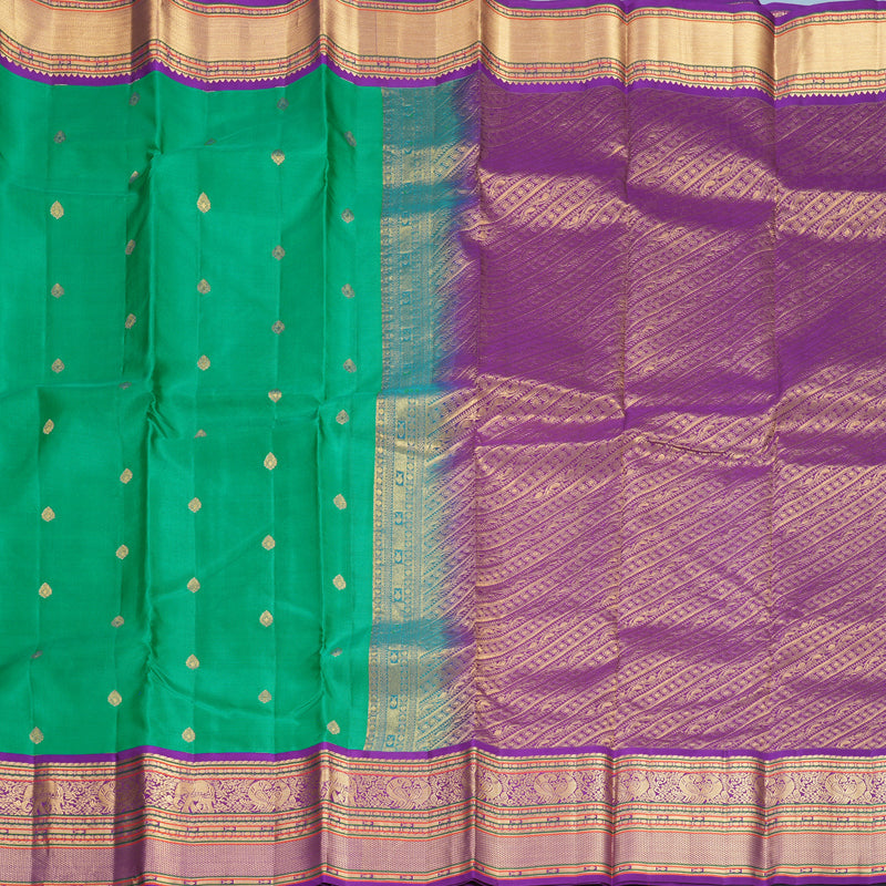 Hayagrivas Handloom Green Kanjivaram Silk Saree with Purple Border KBF707G5-1