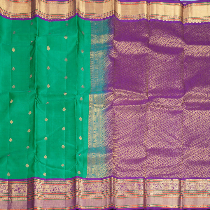 Hayagrivas Handloom Green Kanjivaram Silk Saree with Purple Border KBF707G5-1