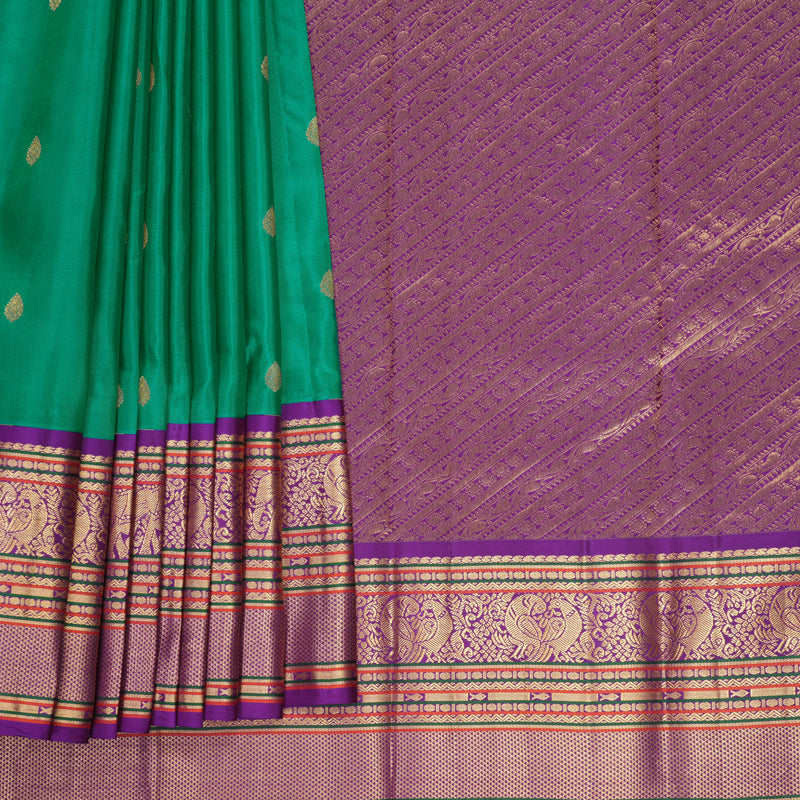 Hayagrivas Handloom Green Kanjivaram Silk Saree with Purple Border KBF707G5-1