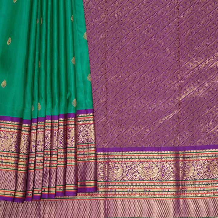 Hayagrivas Handloom Green Kanjivaram Silk Saree with Purple Border KBF707G5-1