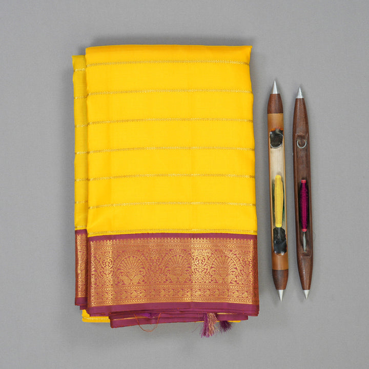 Hayagrivas Handloom Yellow Kanjivaram Silk Saree with Magenta Border KBF70D1-1
