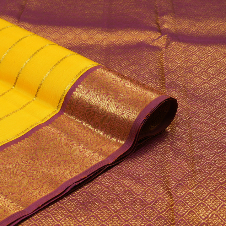 Hayagrivas Handloom Yellow Kanjivaram Silk Saree with Magenta Border KBF70D1-1