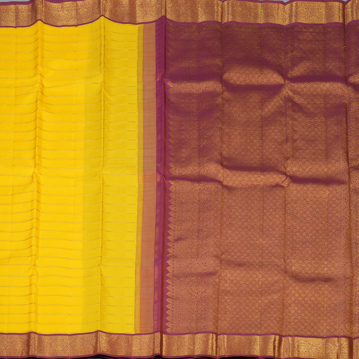 Hayagrivas Handloom Yellow Kanjivaram Silk Saree with Magenta Border KBF70D1-1