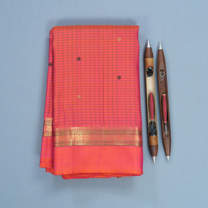 Hayagrivas Handloom Orangish-Pink Kanjivaram Silk Saree KBF711G2-1