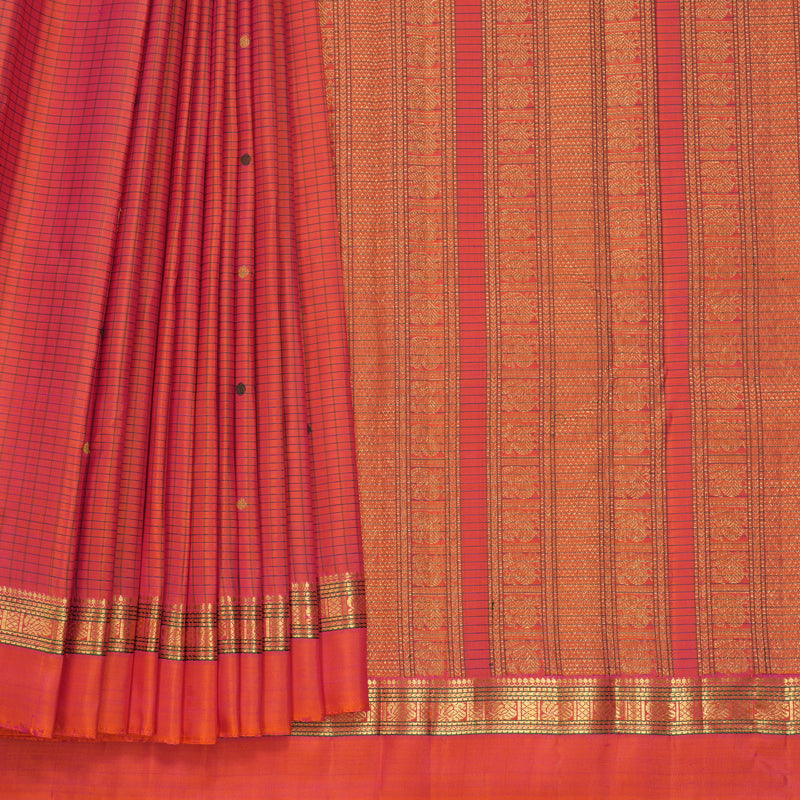 Hayagrivas Handloom Orangish-Pink Kanjivaram Silk Saree KBF711G2-1