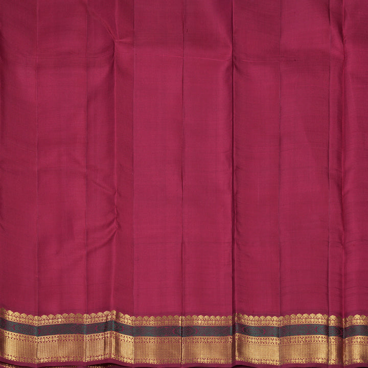 Hayagrivas Handloom Yellow Kanjivaram Silk Saree with Green &amp; Maroon Ganga Jamuna Border KBF711G6-1