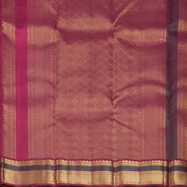 Hayagrivas Handloom Yellow Kanjivaram Silk Saree with Green &amp; Maroon Ganga Jamuna Border KBF711G6-1