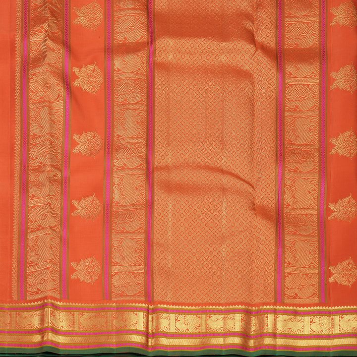 Hayagrivas Handloom Yellow Kanjivaram Silk Saree with Rust Orange Border KBF711G6-2