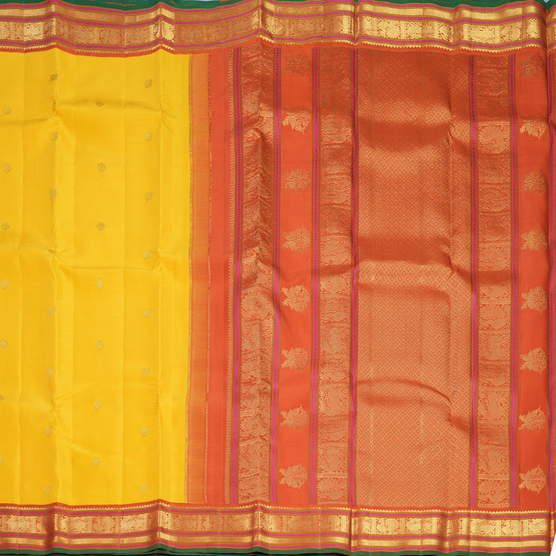 Hayagrivas Handloom Yellow Kanjivaram Silk Saree with Rust Orange Border KBF711G6-2