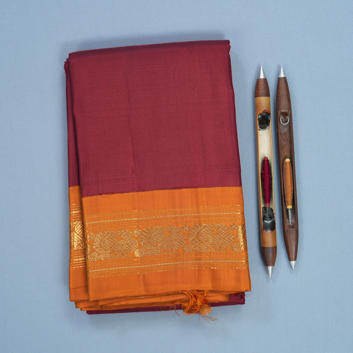 Hayagrivas Handloom Maroon Kanjivaram Silk Saree with Deep Orange Border KBF712G2-1