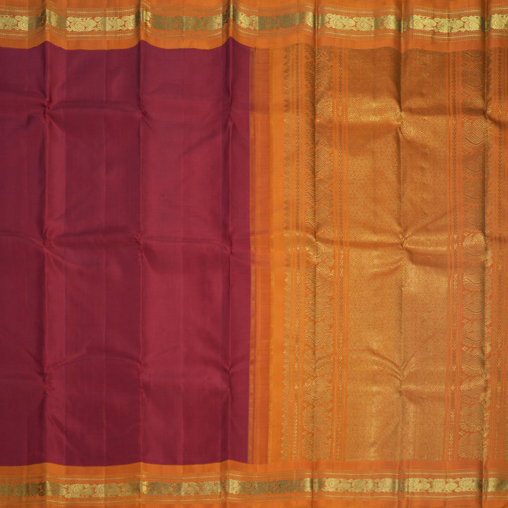 Hayagrivas Handloom Maroon Kanjivaram Silk Saree with Deep Orange Border KBF712G2-1