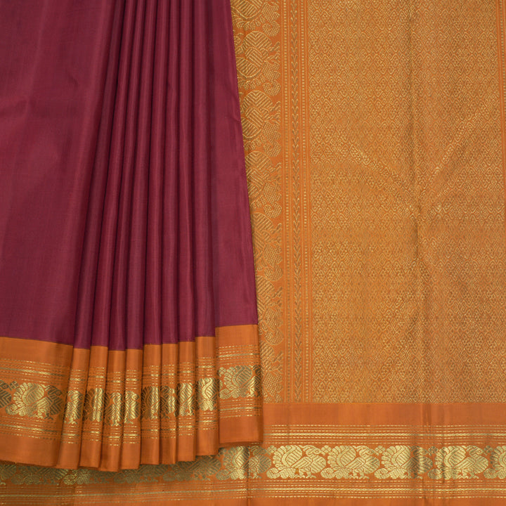 Hayagrivas Handloom Maroon Kanjivaram Silk Saree with Deep Orange Border KBF712G2-1