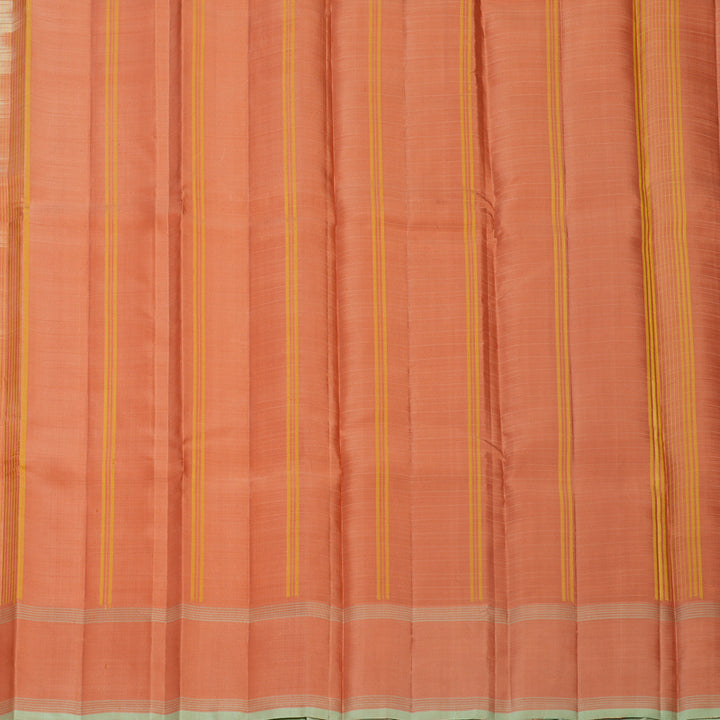 Hayagrivas Handloom Mild Yellow Kanjivaram Silk Saree with Peach Orange Border KBF713G1-3