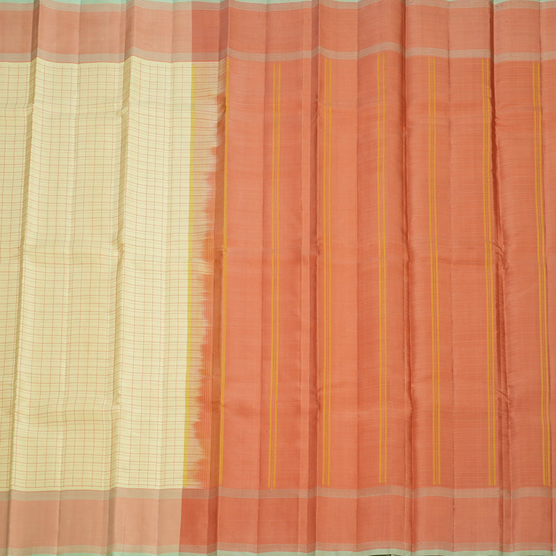 Hayagrivas Handloom Mild Yellow Kanjivaram Silk Saree with Peach Orange Border KBF713G1-3