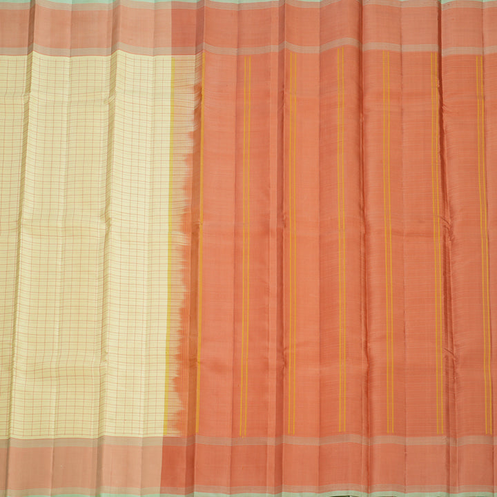 Hayagrivas Handloom Mild Yellow Kanjivaram Silk Saree with Peach Orange Border KBF713G1-3