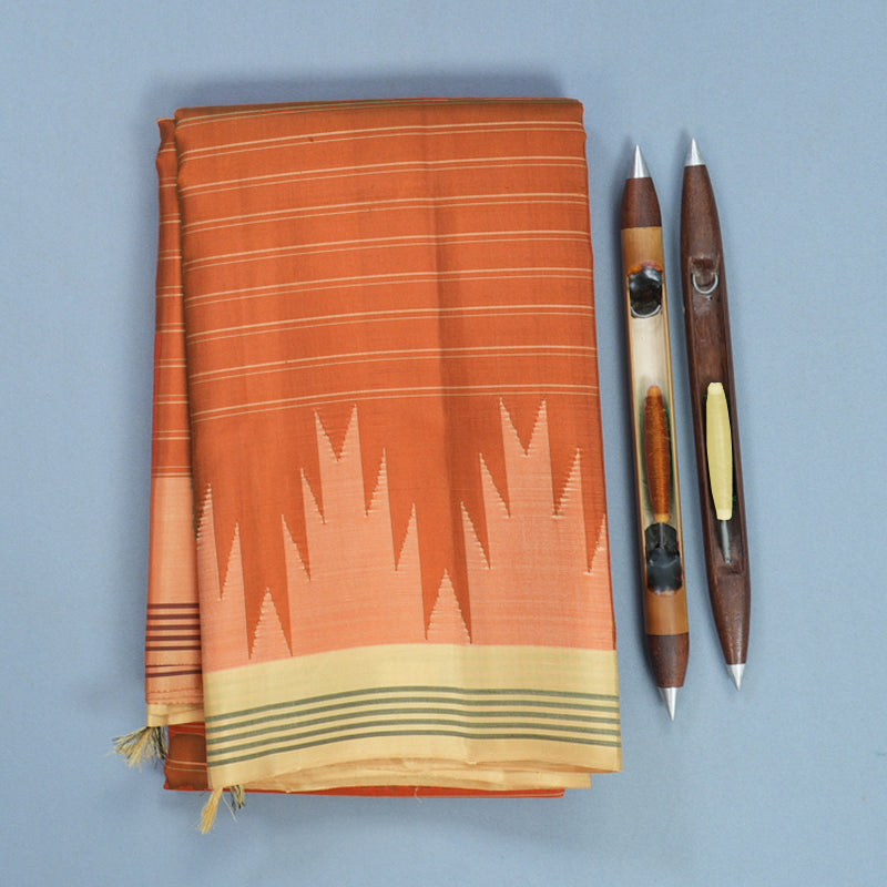Hayagrivas Handloom Rust Orange Kanjivaram Silk Saree with Sandal Border KBF713G4-1