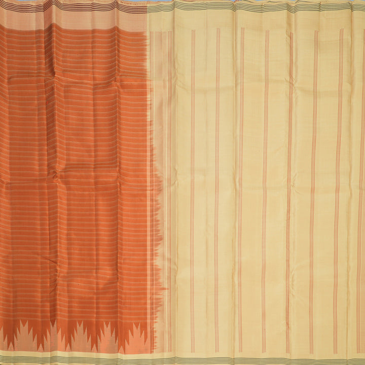 Hayagrivas Handloom Rust Orange Kanjivaram Silk Saree with Sandal Border KBF713G4-1