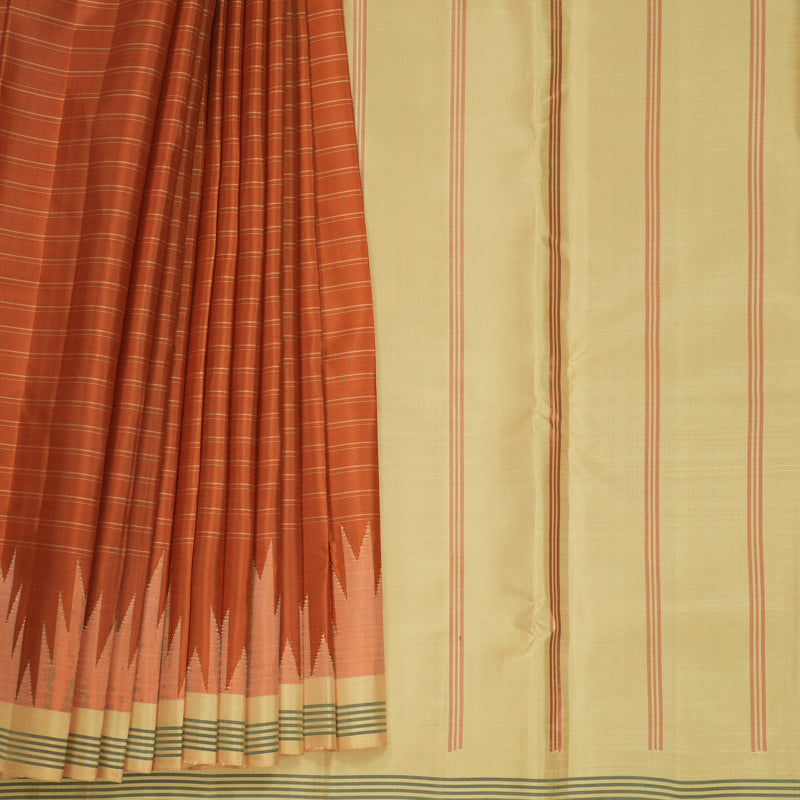 Hayagrivas Handloom Rust Orange Kanjivaram Silk Saree with Sandal Border KBF713G4-1