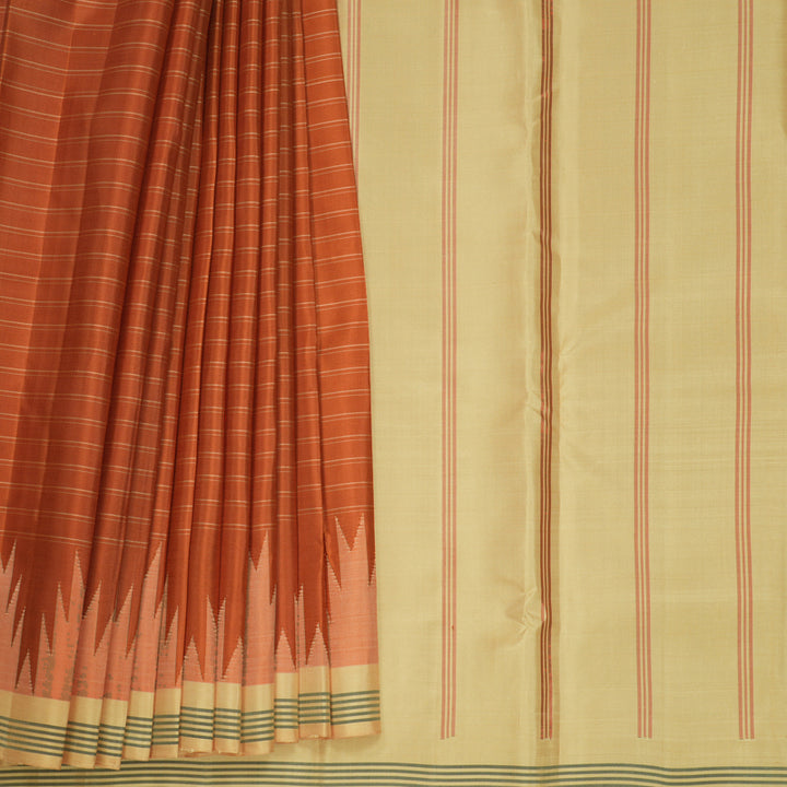Hayagrivas Handloom Rust Orange Kanjivaram Silk Saree with Sandal Border KBF713G4-1