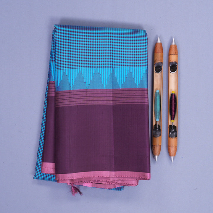 Hayagrivas Handloom Sky Blue &amp; Plum Purple (Zasa Zasa Kattam) Kanjivaram Silk Saree KBF713G5-2