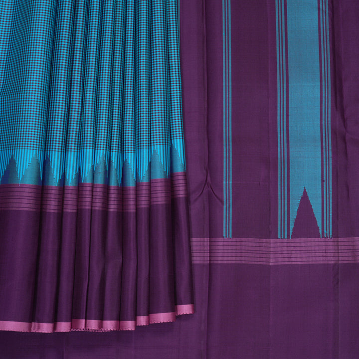 Hayagrivas Handloom Sky Blue &amp; Plum Purple (Zasa Zasa Kattam) Kanjivaram Silk Saree KBF713G5-2