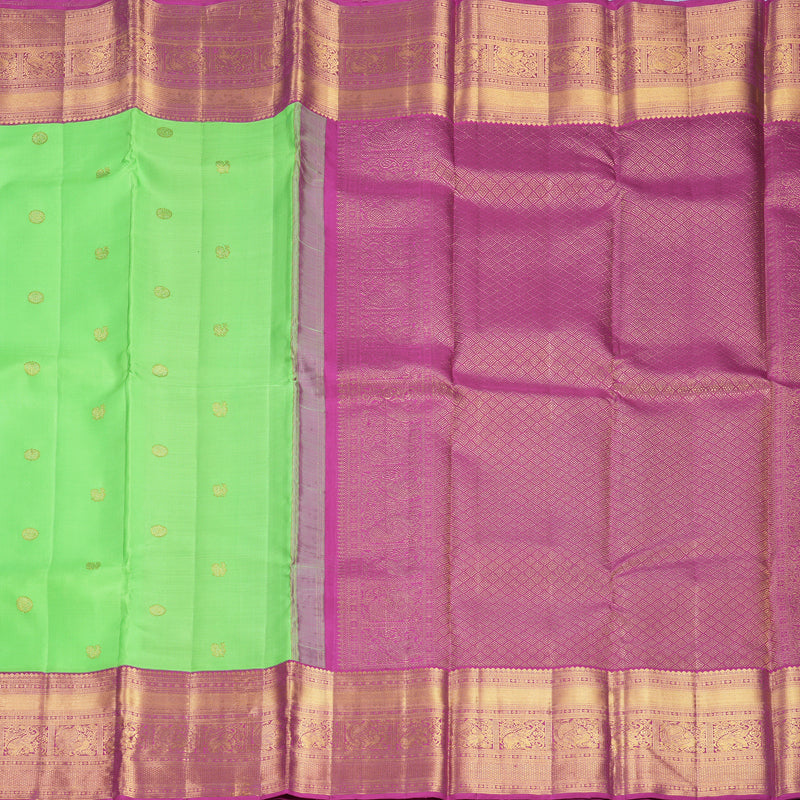 Hayagrivas Handloom Neon Green Kanjivaram Silk Saree with Purple Border KBF715G1-1