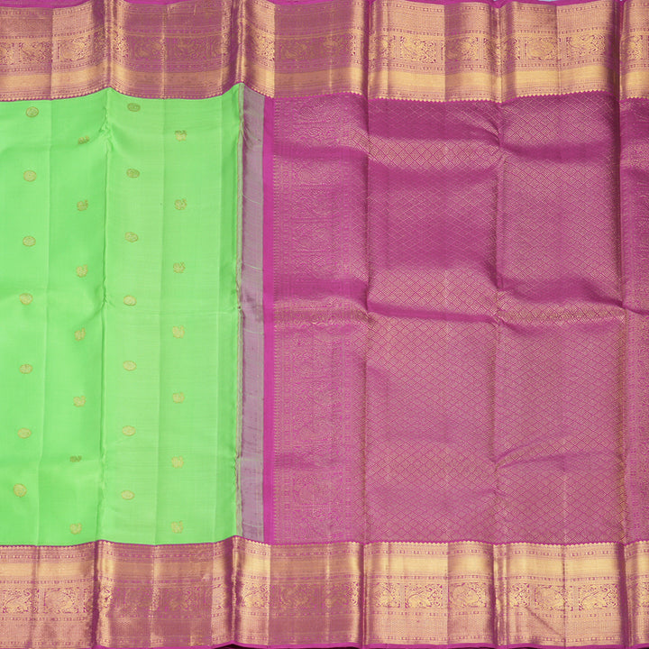 Hayagrivas Handloom Neon Green Kanjivaram Silk Saree with Purple Border KBF715G1-1