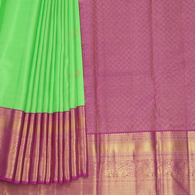 Hayagrivas Handloom Neon Green Kanjivaram Silk Saree with Purple Border KBF715G1-1