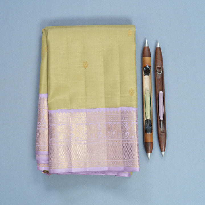 Hayagrivas Handloom Beige Kanjivaram Silk Saree with Lilac Border KBF715G2-2